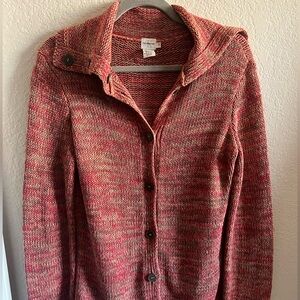 Calvin Klein Women’s Multicolored Button Up Cardigan Collared Red Orange Small